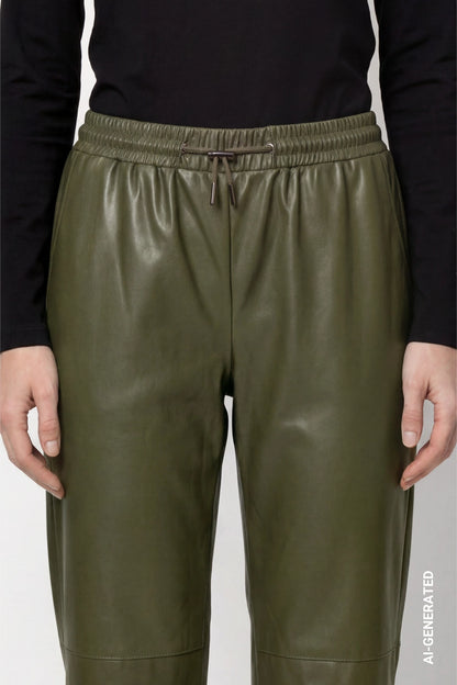 Monari Olive Faux Leather Trousers