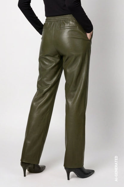 Monari Olive Faux Leather Trousers