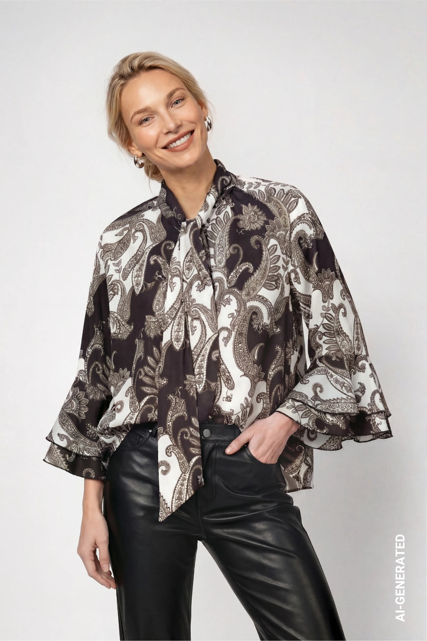 Monari Olive Paisley Print Blouse