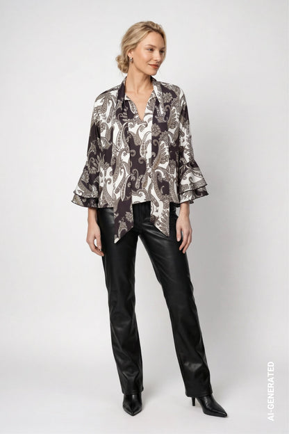 Monari Olive Paisley Print Blouse
