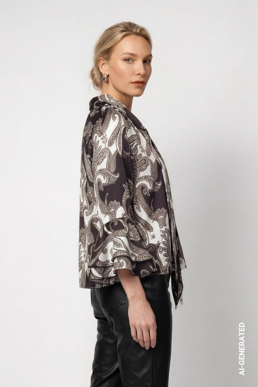 Monari Olive Paisley Print Blouse