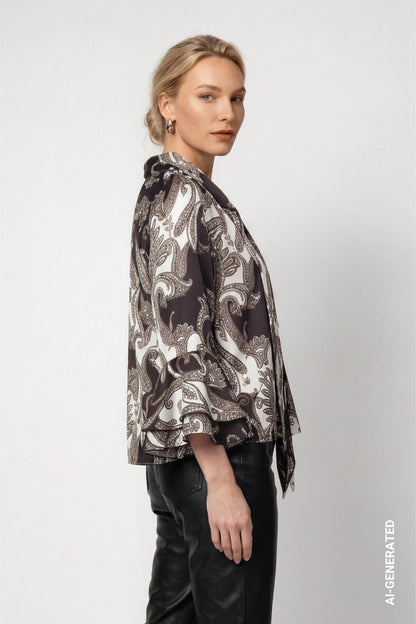 Monari Olive Paisley Print Blouse