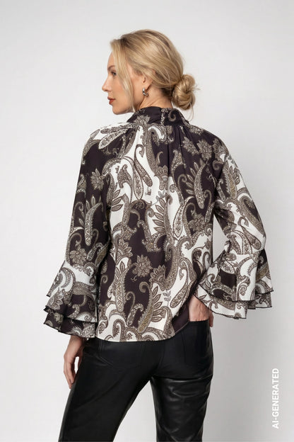 Monari Olive Paisley Print Blouse