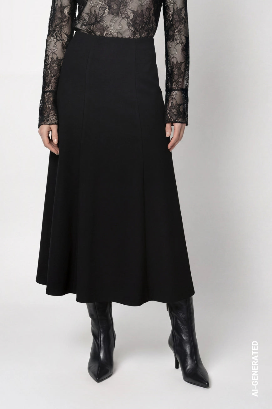 Monari Black Wool Skirt