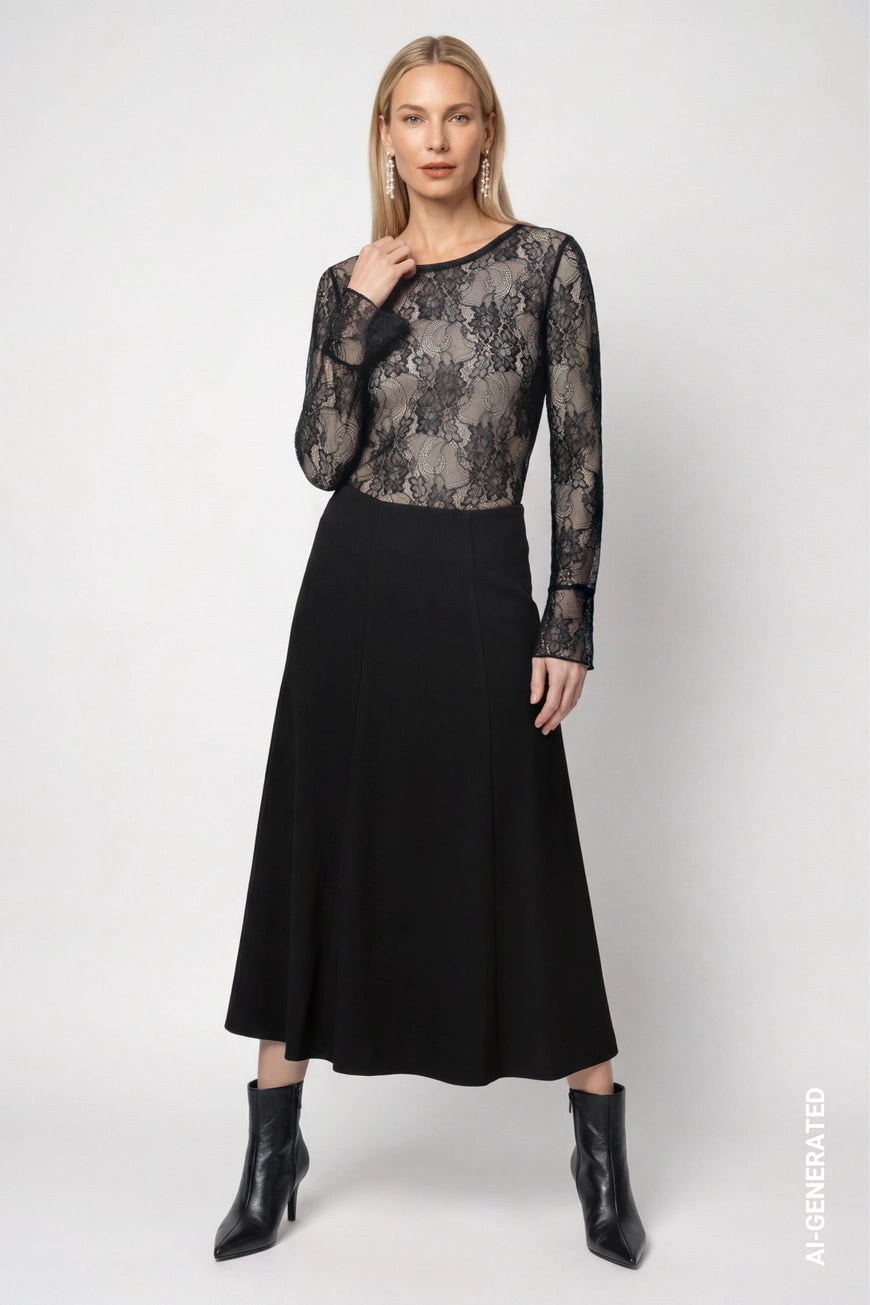 Monari Black Wool Skirt