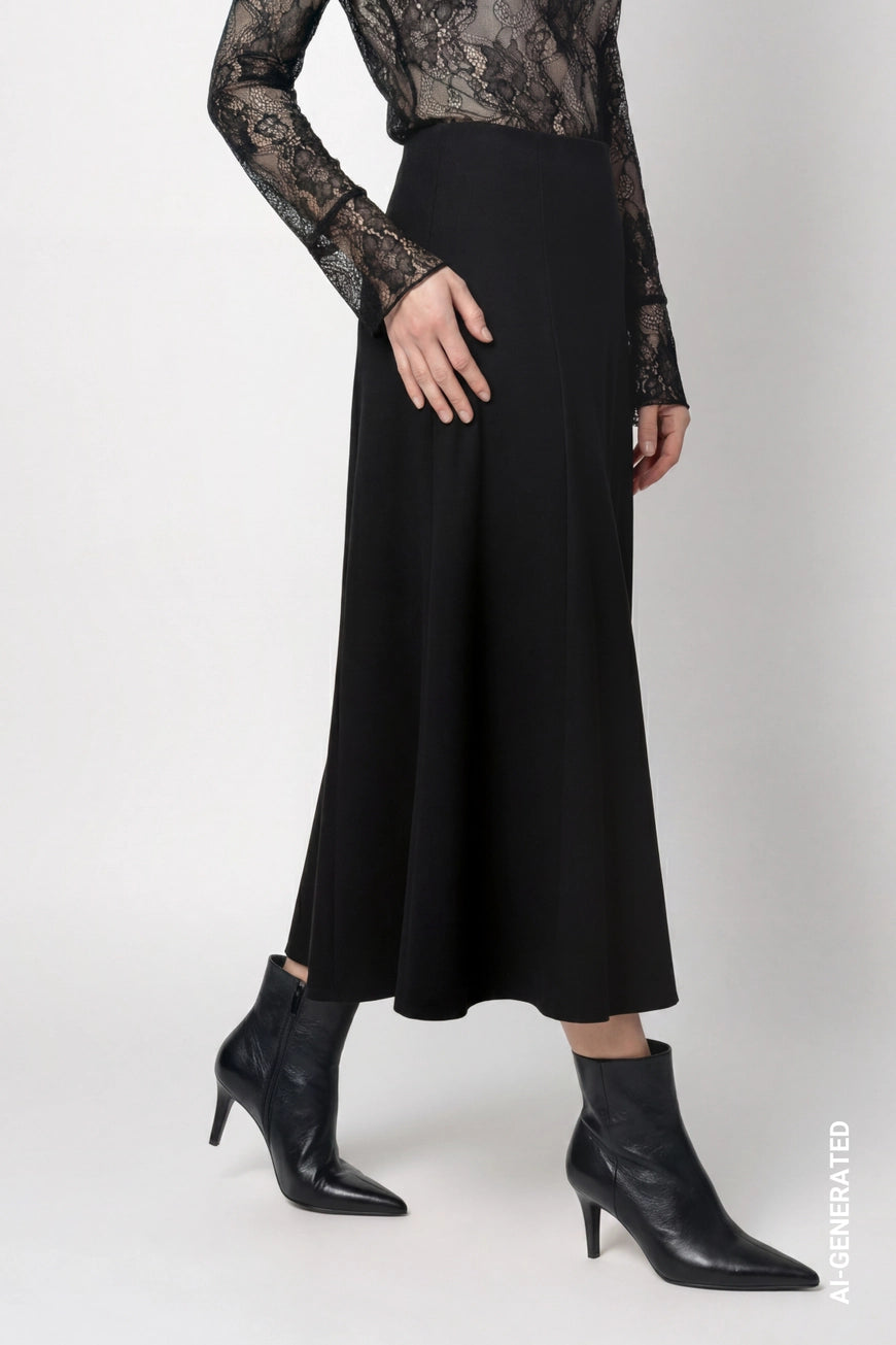 Monari Black Wool Skirt