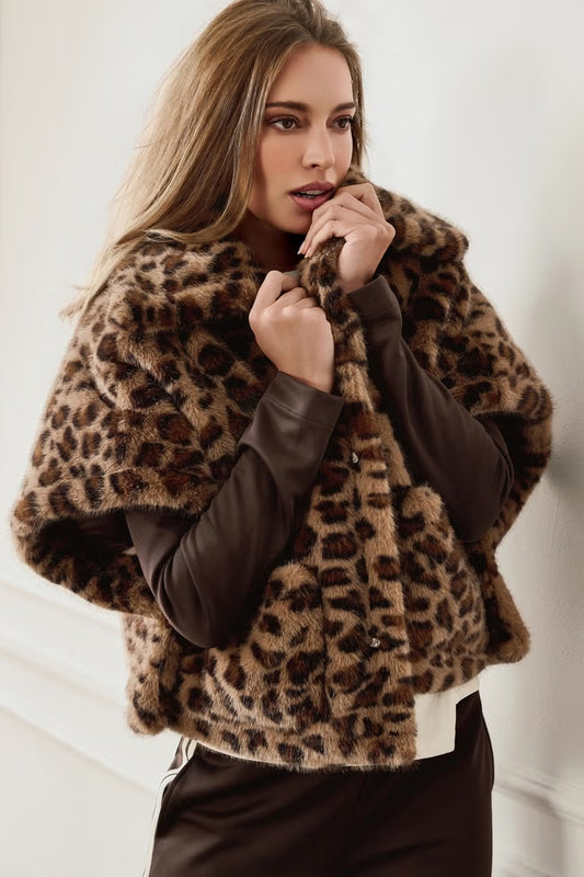 Monari Leopard Print Faux Fur Jacket