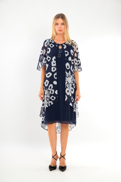 Navy Dress with Chiffon Overlay Dress