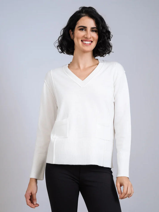 Winter White V Neck Knit