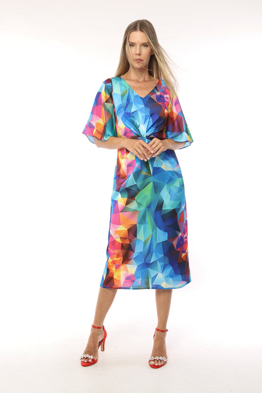 Vibrant Print Twist Bodice Dress