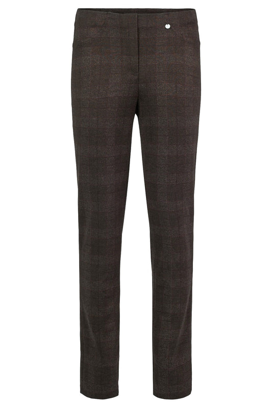 Robell Bella Dark Brown Check Trousers