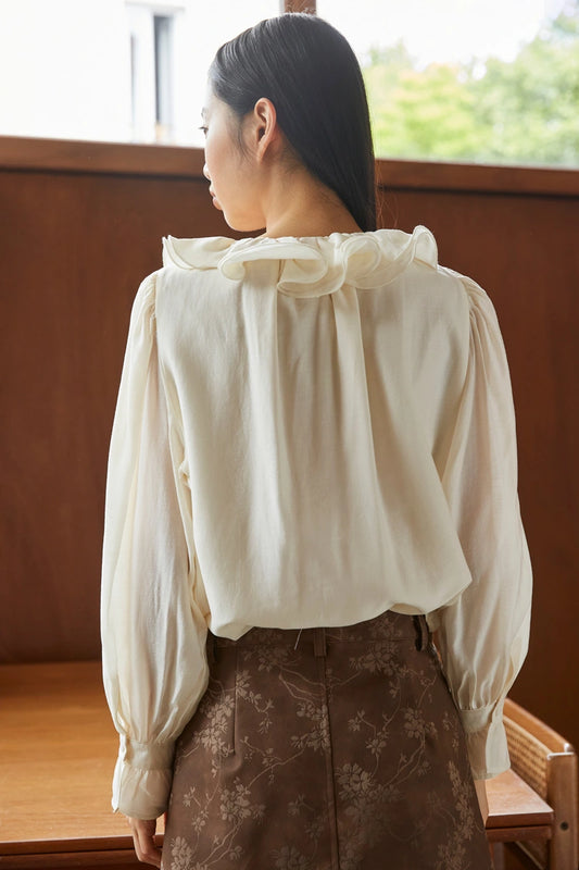 Cream Ruffle Collar Blouse