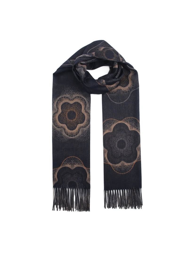 Black Flower Print Scarf