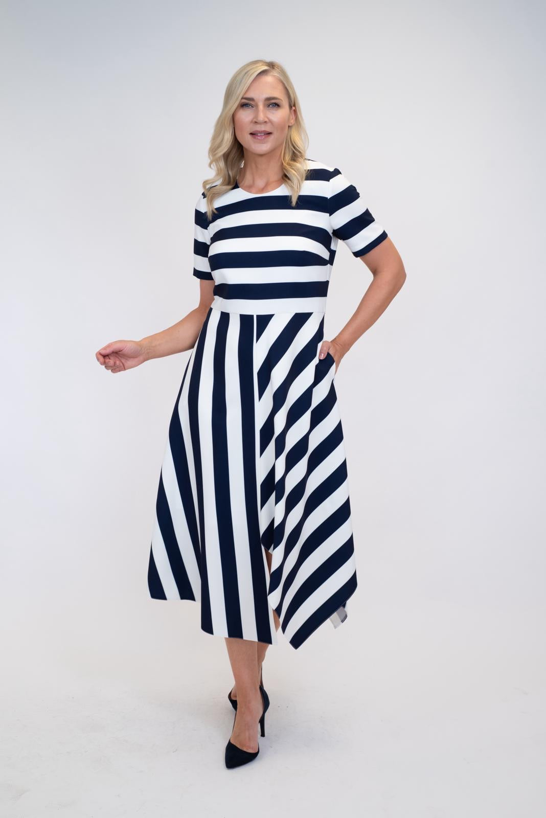 Hara Navy Striped Dress