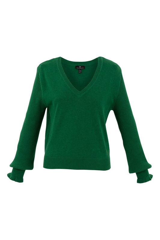Marble Green Deep V Neck Sweater