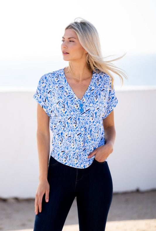 Marble Blue & Yellow Print Top
