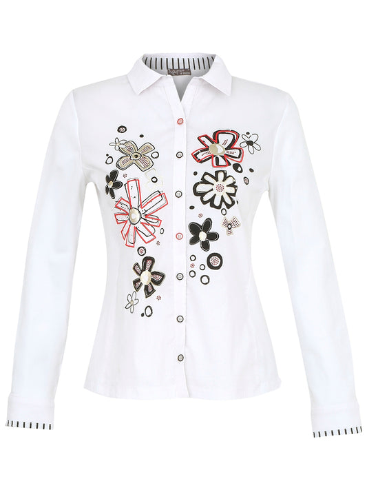 White Flower Print Blouse