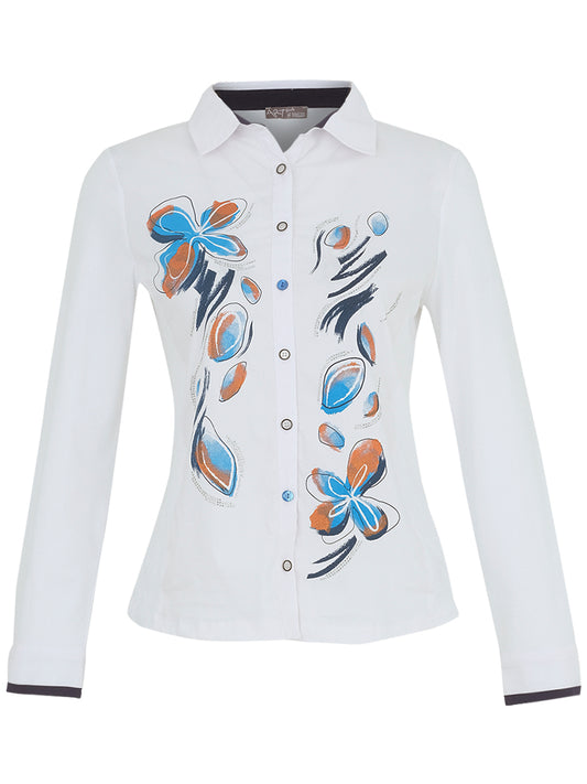 White Front Print Blouse