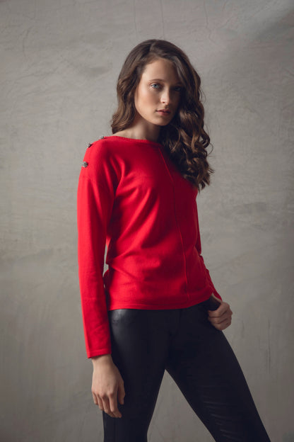 Marble Red Sparkle Button Sweater