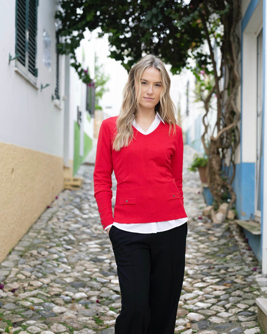 Marble Red V Neck Sweater