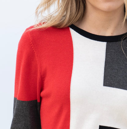 Marble Red 3 Tone Colourblock Sweater