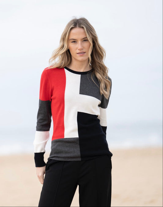 Marble Red 3 Tone Colourblock Sweater