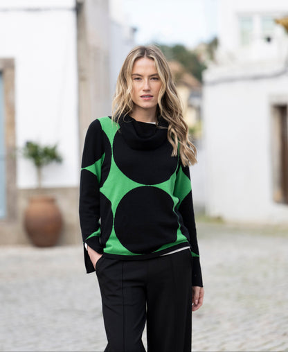 Marble Green and Black Polka Dot Sweater