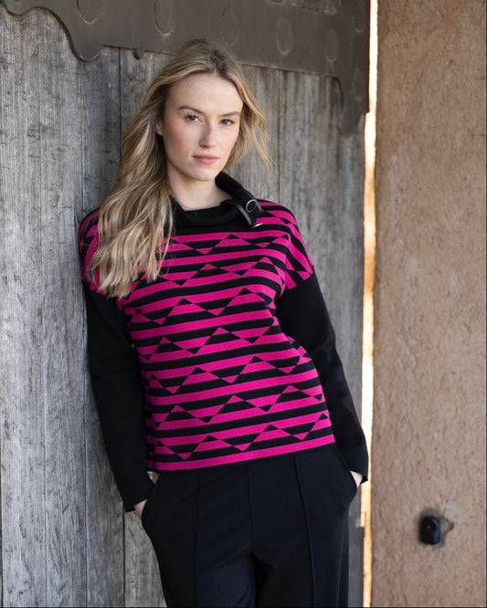 Marble Fuchsia Geometric Sweater