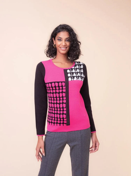 Alison Sherri Pink Geometric Panel Sweater