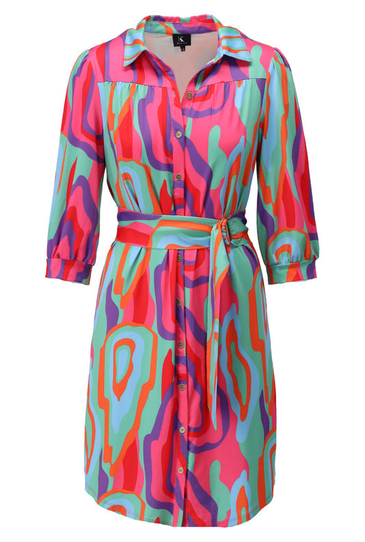 Pink and Green Print Dress