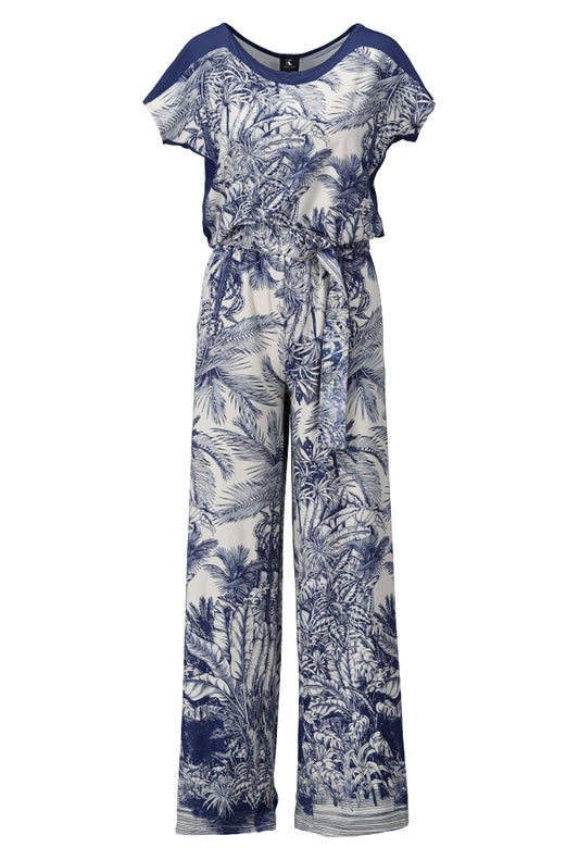 Blue Leaf Print Jumpsuit