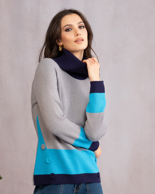 Blue and Grey Colourblock Sweater