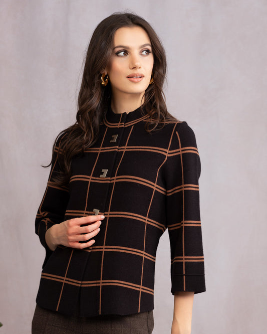 Black and Brown Window Pane Check Cardigan
