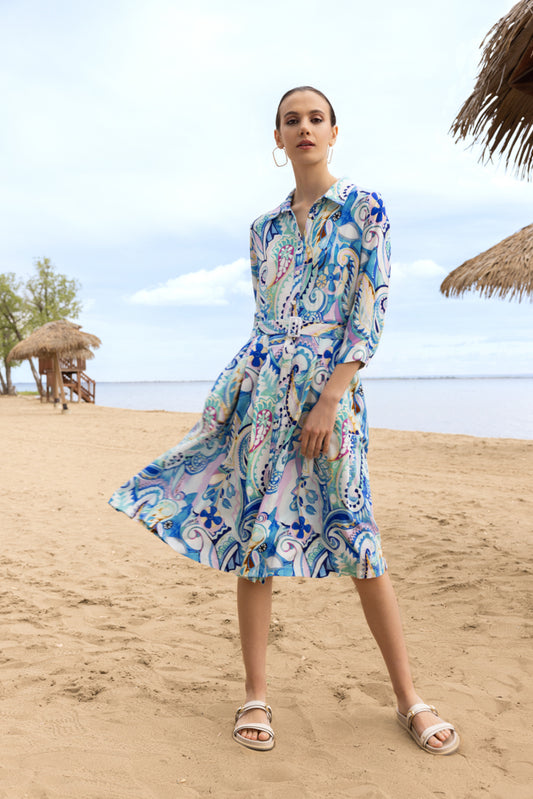 Blue Abstract Print Shirt Dress