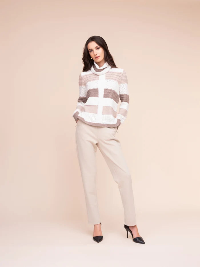 Alison Sherri Sand Striped Sweater