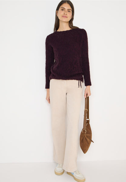 Cecil Eggplant Feather Yarn Jacquard Top