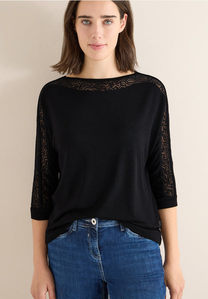 Cecil Black Batwing Burnout Mesh Top