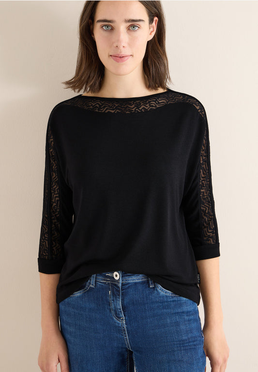 Cecil Black Batwing Burnout Mesh Top