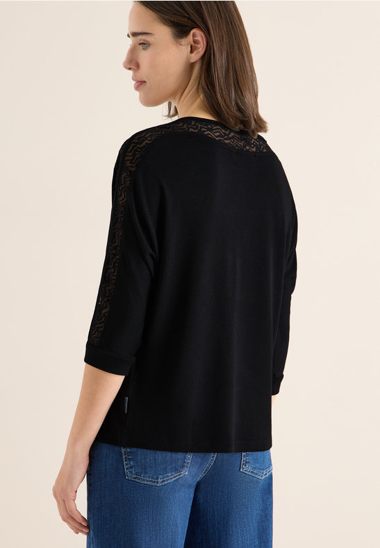 Cecil Black Batwing Burnout Mesh Top