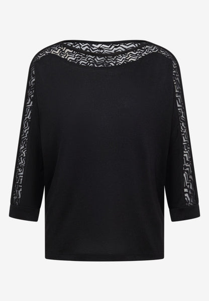 Cecil Black Batwing Burnout Mesh Top