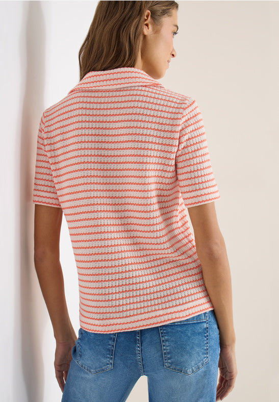 Cecil Tomato Red Striped Ajour Poloshirt