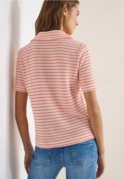 Cecil Tomato Red Striped Ajour Poloshirt