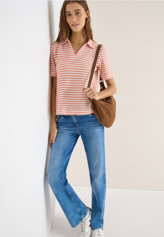Cecil Tomato Red Striped Ajour Poloshirt