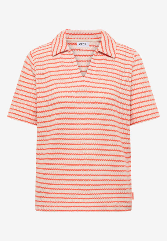 Cecil Tomato Red Striped Ajour Poloshirt