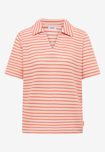 Cecil Tomato Red Striped Ajour Poloshirt