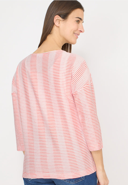 Cecil Red Wavy Structure Stripe Top
