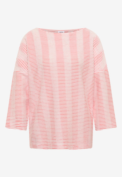 Cecil Red Wavy Structure Stripe Top