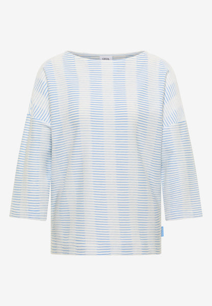 Cecil Cloud Blue Wavy Structure Stripe Top