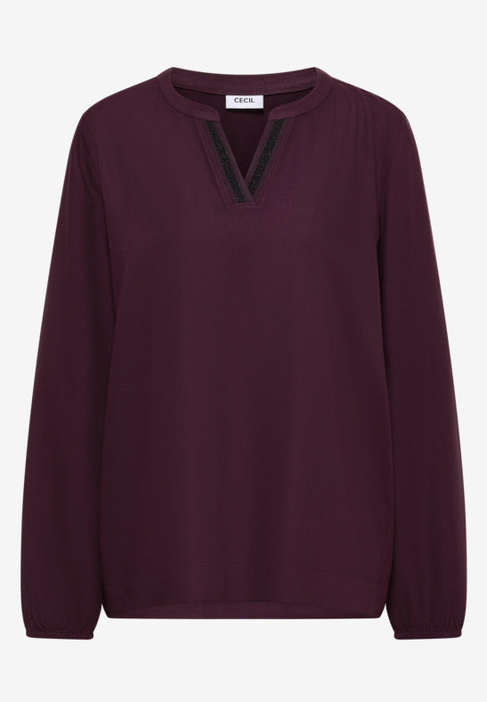 Cecil Eggplant Red Solid Deco Blouse