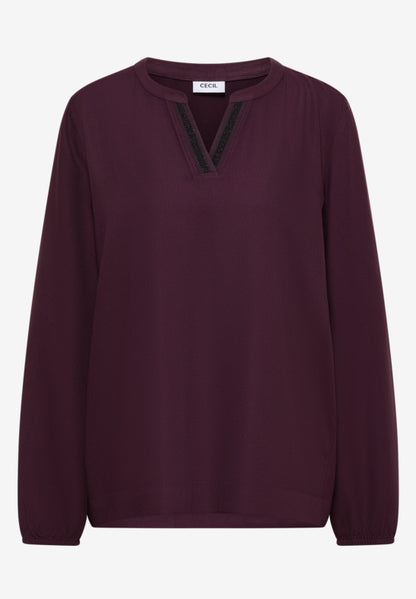 Cecil Eggplant Red Solid Deco Blouse